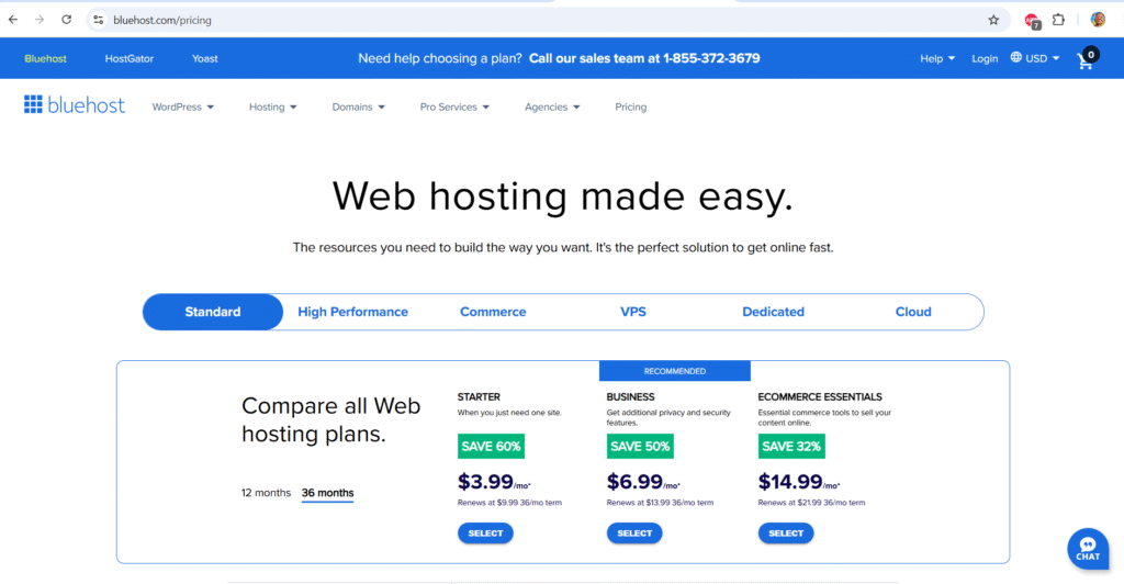 Bluehost pricing plan